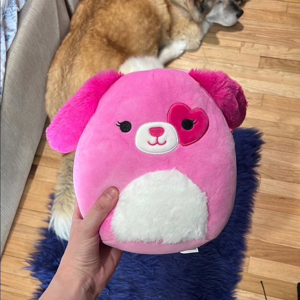 Pink Squishmallow Dog Plush with Heart Eye Patch